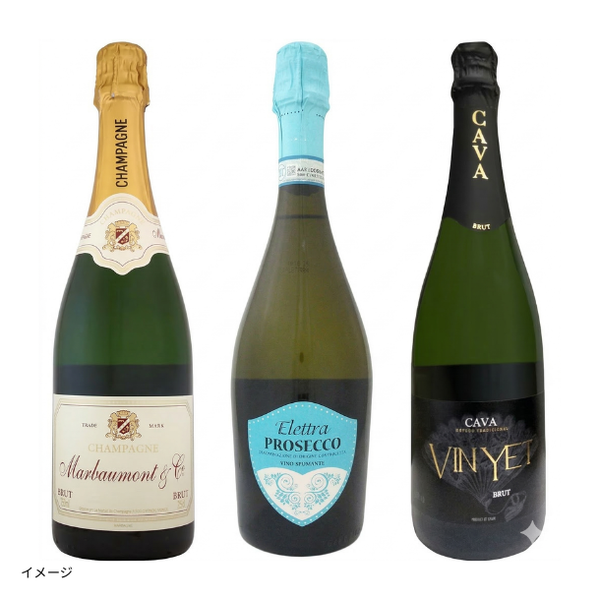 「シャンパン・プロセッコ・カヴァ入り！爽快上質スパーク3本セット」