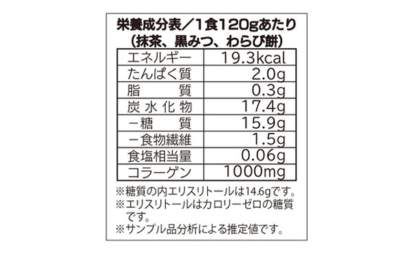 チュチュル「ローカーボ 希少糖わらび餅風 コラーゲン抹茶粉付 黒みつ味」